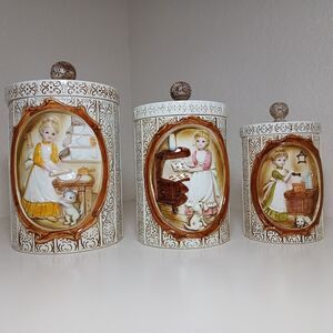 Vintage 1978 Sears & Roebuck Pioneer Woman Set 3 Canisters Kitchen Sugar Flour